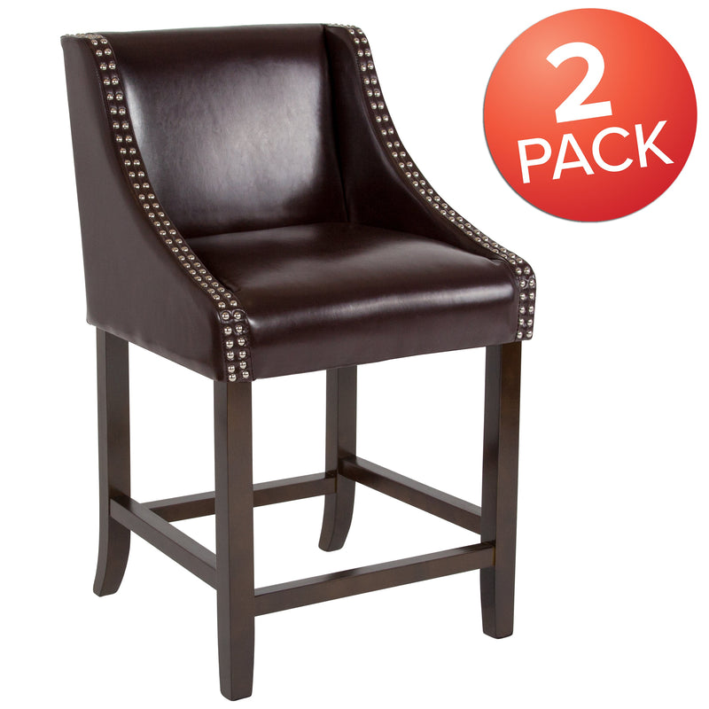 Taylorsville 24 Inch Walnut Counter Height Stool with Nailhead Trim - Set of 2