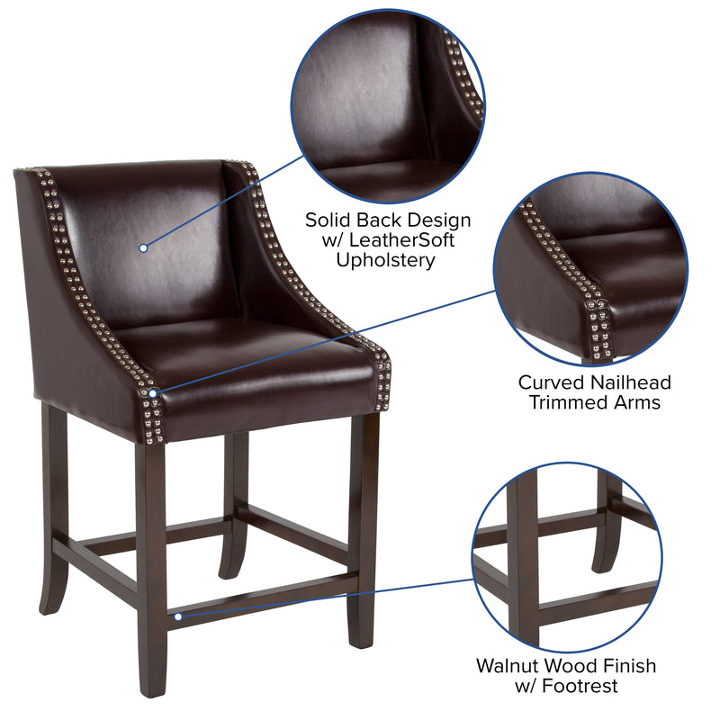 Taylorsville 24 Inch Walnut Counter Height Stool with Nailhead Trim - Set of 2