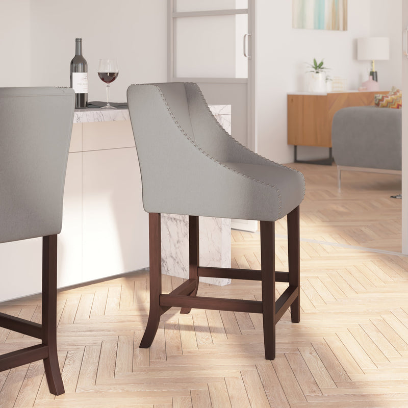 Taylorsville 24 Inch Walnut Counter Height Stool with Nailhead Trim - Set of 2