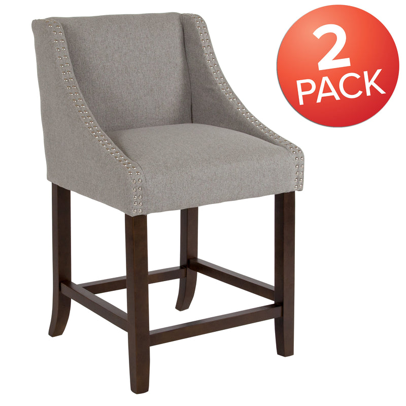 Taylorsville 24 Inch Walnut Counter Height Stool with Nailhead Trim - Set of 2
