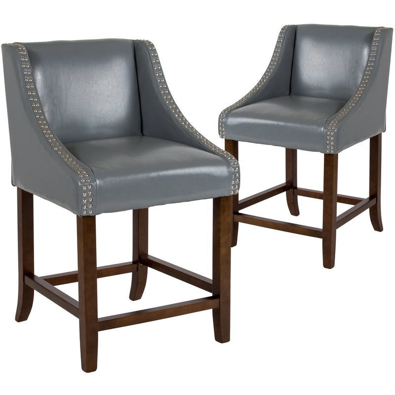Taylorsville 24 Inch Walnut Counter Height Stool with Nailhead Trim - Set of 2