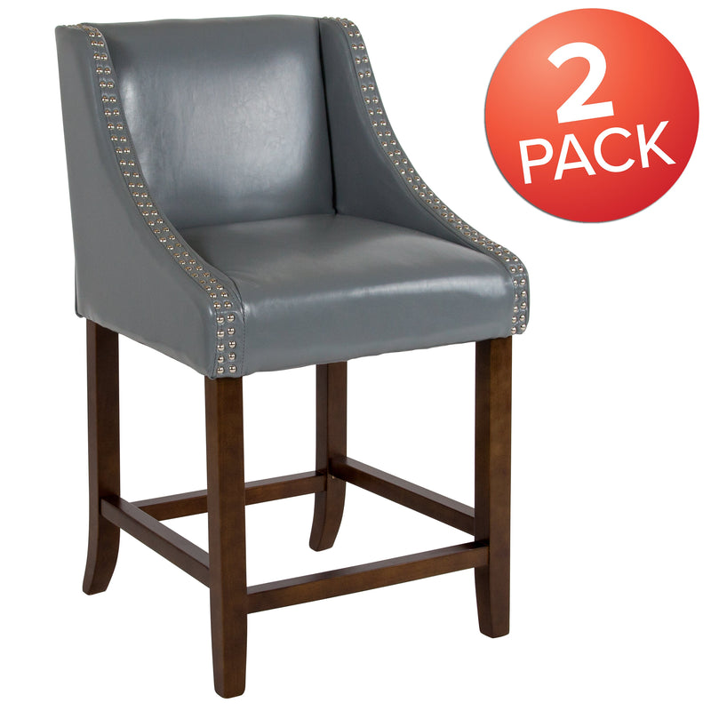Taylorsville 24 Inch Walnut Counter Height Stool with Nailhead Trim - Set of 2