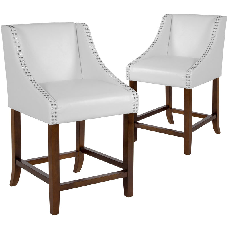 Taylorsville 24 Inch Walnut Counter Height Stool with Nailhead Trim - Set of 2
