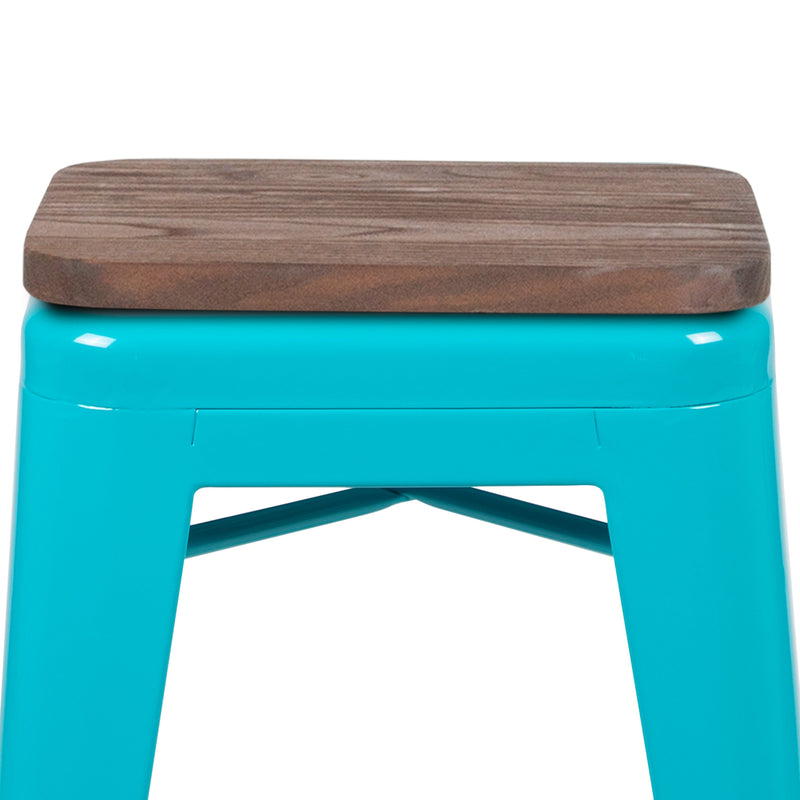 Brooklyn 24 Inch Tall Stackable Metal Bar Counter Stool With Textured Elm Wood Seat In Set Of 4