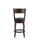 Tally 24" Classic Wooden Open Back Swivel Counter Height Pub Stool with Black Faux Leather Padded Seat and Integrated Footrest