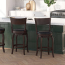 Tally 24" Classic Wooden Open Back Swivel Counter Height Pub Stool with Black Faux Leather Padded Seat and Integrated Footrest