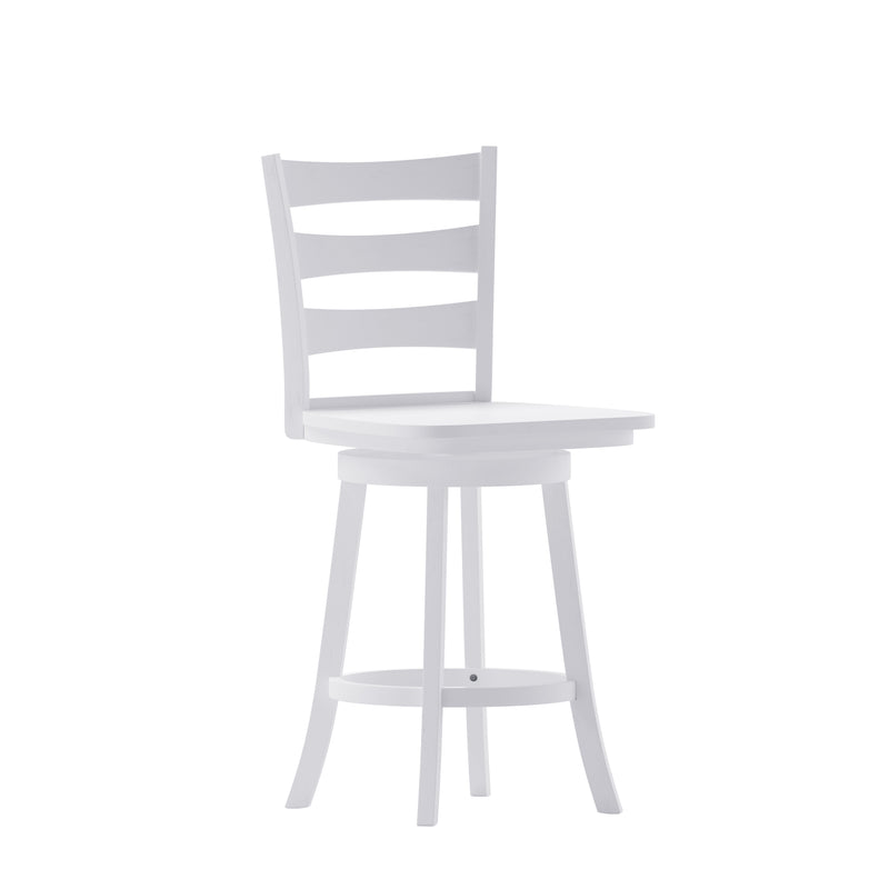 Therus 24" Antique White Wash Classic Wooden Ladderback Swivel Counter Height Stool with Solid Wood Seat and Footrest
