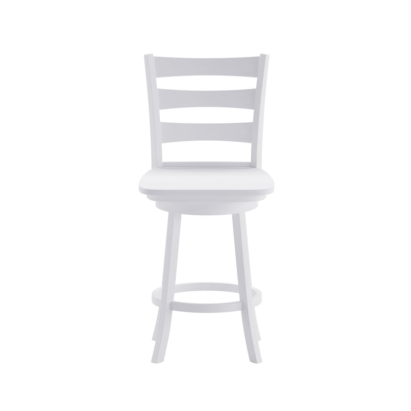 Therus 24" Antique White Wash Classic Wooden Ladderback Swivel Counter Height Stool with Solid Wood Seat and Footrest