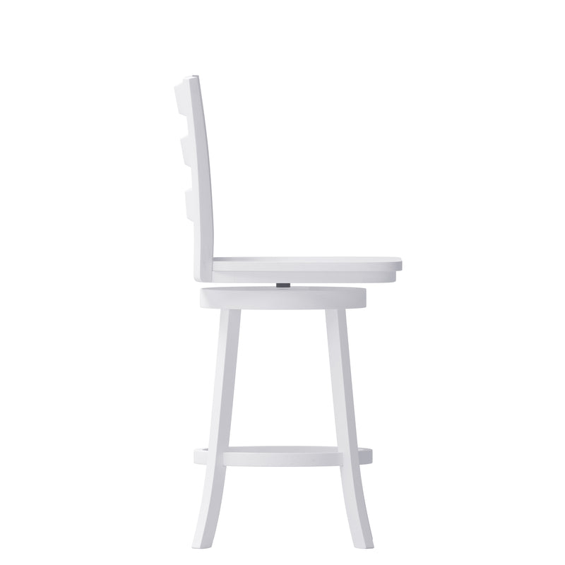 Therus 24" Antique White Wash Classic Wooden Ladderback Swivel Counter Height Stool with Solid Wood Seat and Footrest