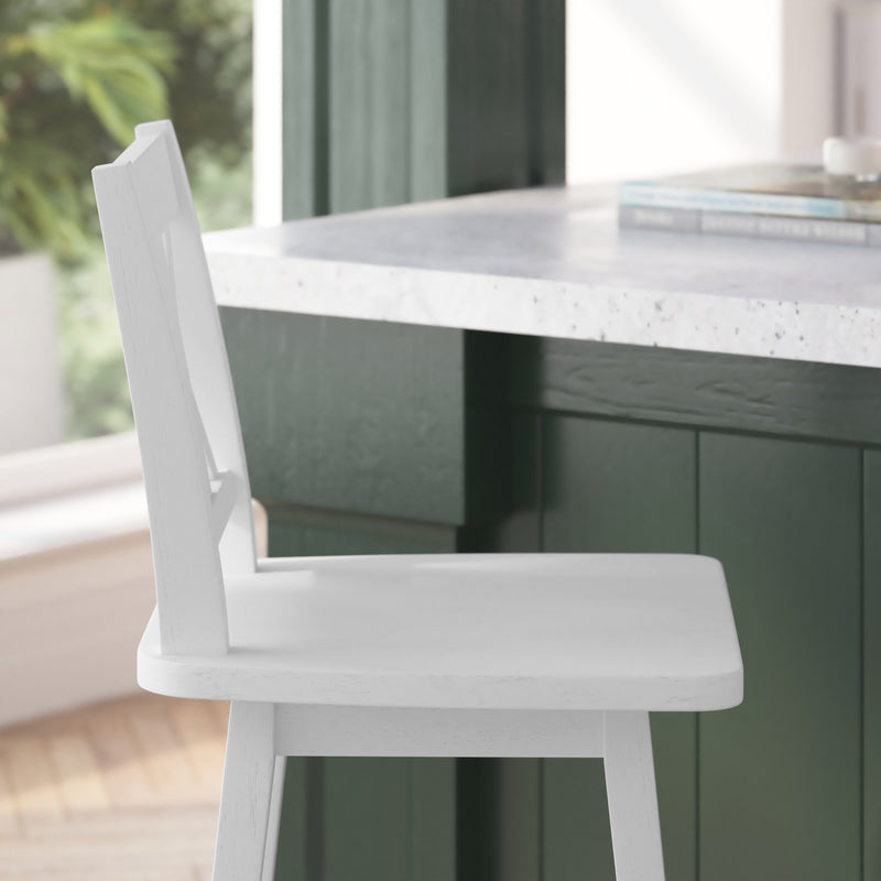 Therus 24" Antique White Wash Classic Wooden Ladderback Swivel Counter Height Stool with Solid Wood Seat and Footrest