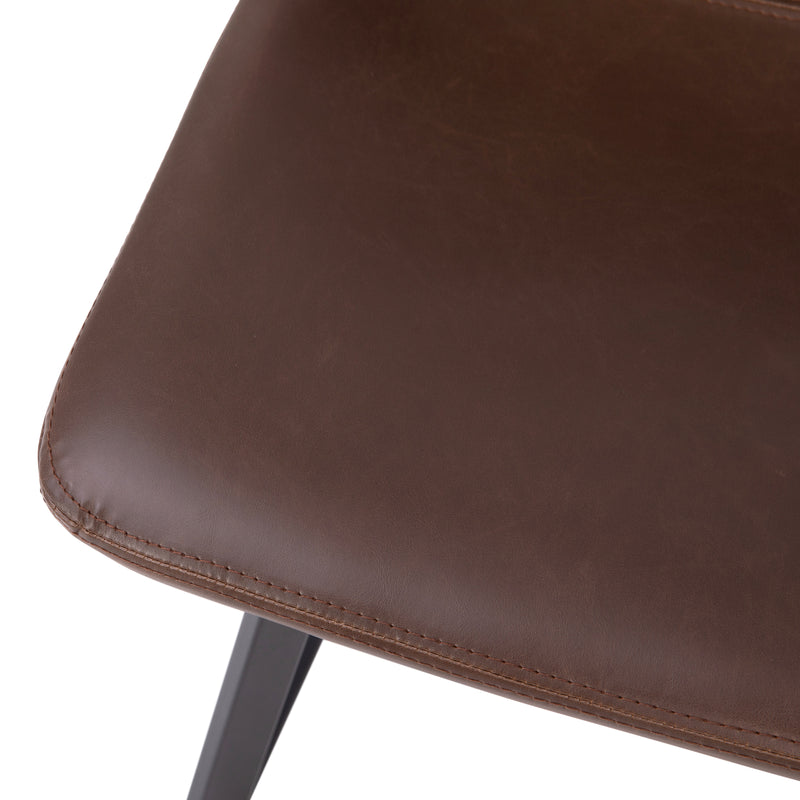 Oretha Set of 2 Modern Chocolate Brown Faux Leather Upholstered Counter Stools with Contoured, Low Back Bucket Seats and Iron Frames