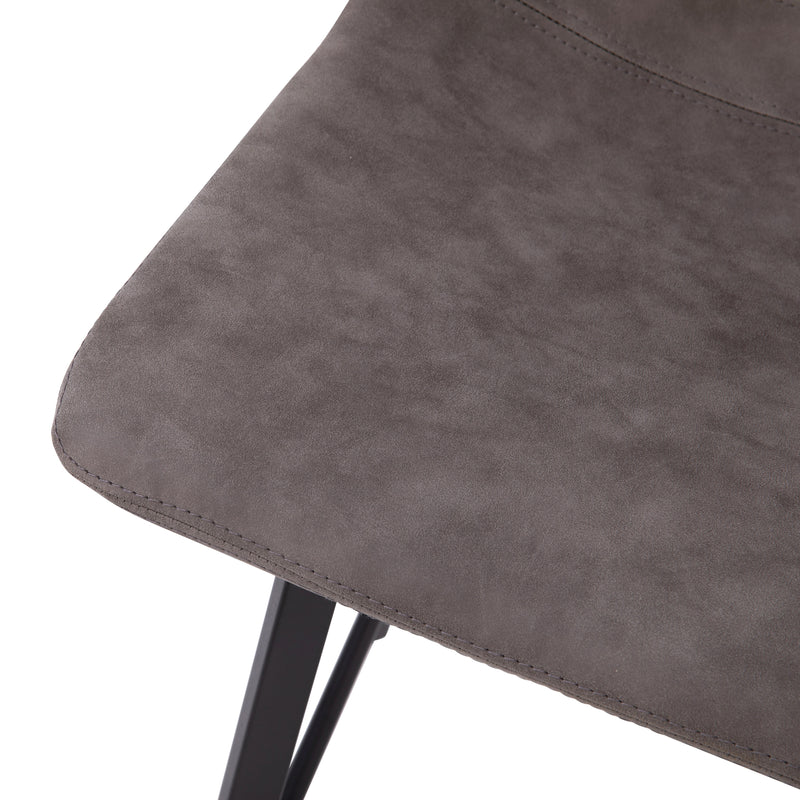 Oretha Set of 2 Modern Gray Faux Leather Upholstered Counter Stools with Contoured, Low Back Bucket Seats and Iron Frames