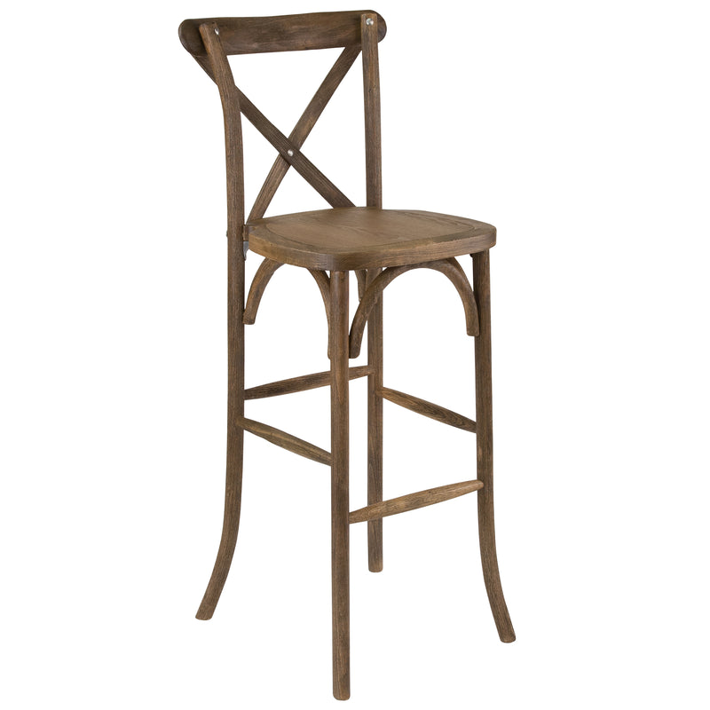 Calvin 30 Inch Bistro Style Bar Height Wooden Cross Back Dining Stool in Dark Antique