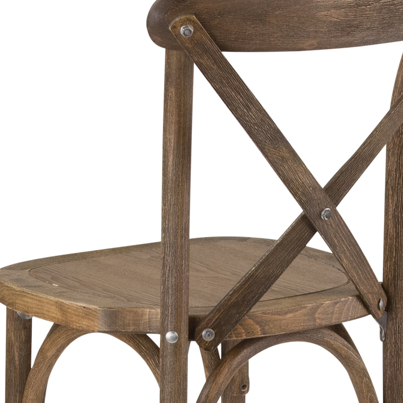 Calvin 30 Inch Bistro Style Bar Height Wooden Cross Back Dining Stool in Dark Antique