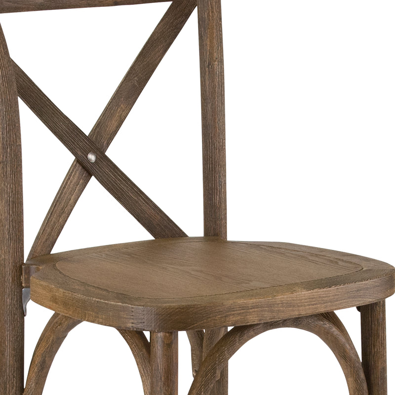 Calvin 30 Inch Bistro Style Bar Height Wooden Cross Back Dining Stool in Dark Antique