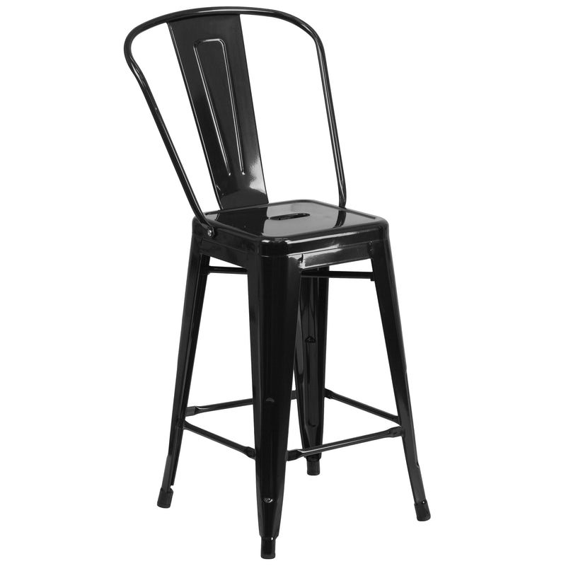 Dothan Series 24" High Metal Counter Height Stool with Removable Back for Indoor-Outdoor Use