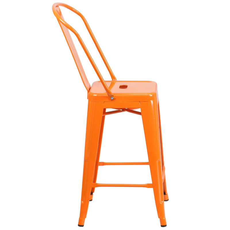 Dothan Series 24" High Metal Counter Height Stool with Removable Back for Indoor-Outdoor Use