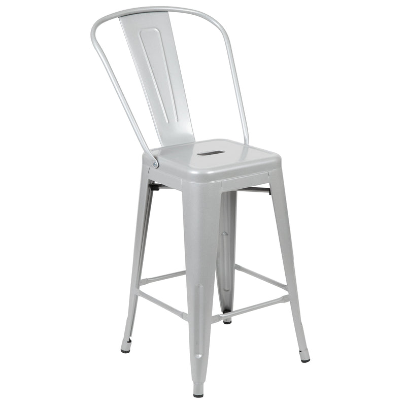 Dothan Series 24" High Metal Counter Height Stool with Removable Back for Indoor-Outdoor Use