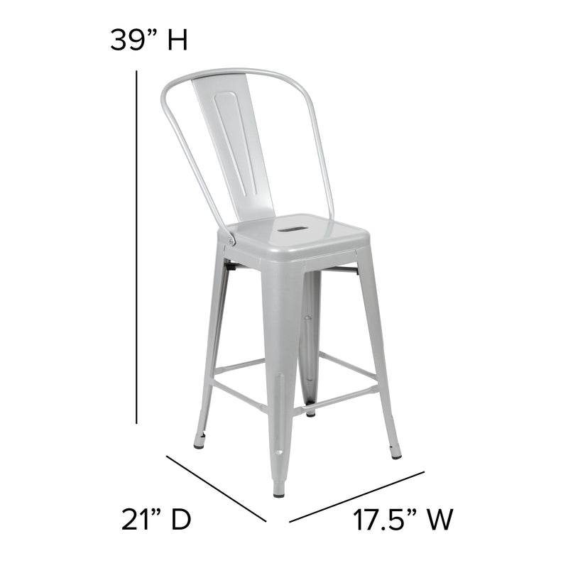 Dothan Series 24" High Metal Counter Height Stool with Removable Back for Indoor-Outdoor Use