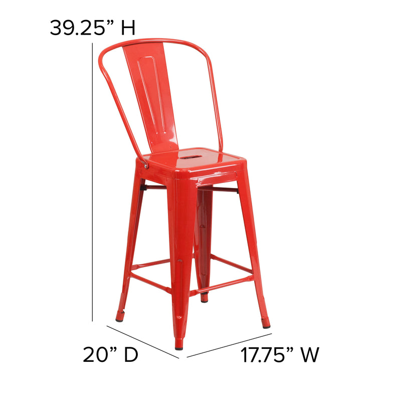 Dothan Series 24" High Metal Counter Height Stool with Removable Back for Indoor-Outdoor Use