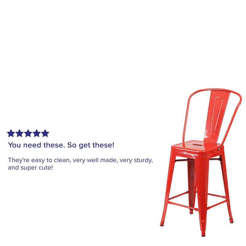 Dothan Series 24" High Metal Counter Height Stool with Removable Back for Indoor-Outdoor Use