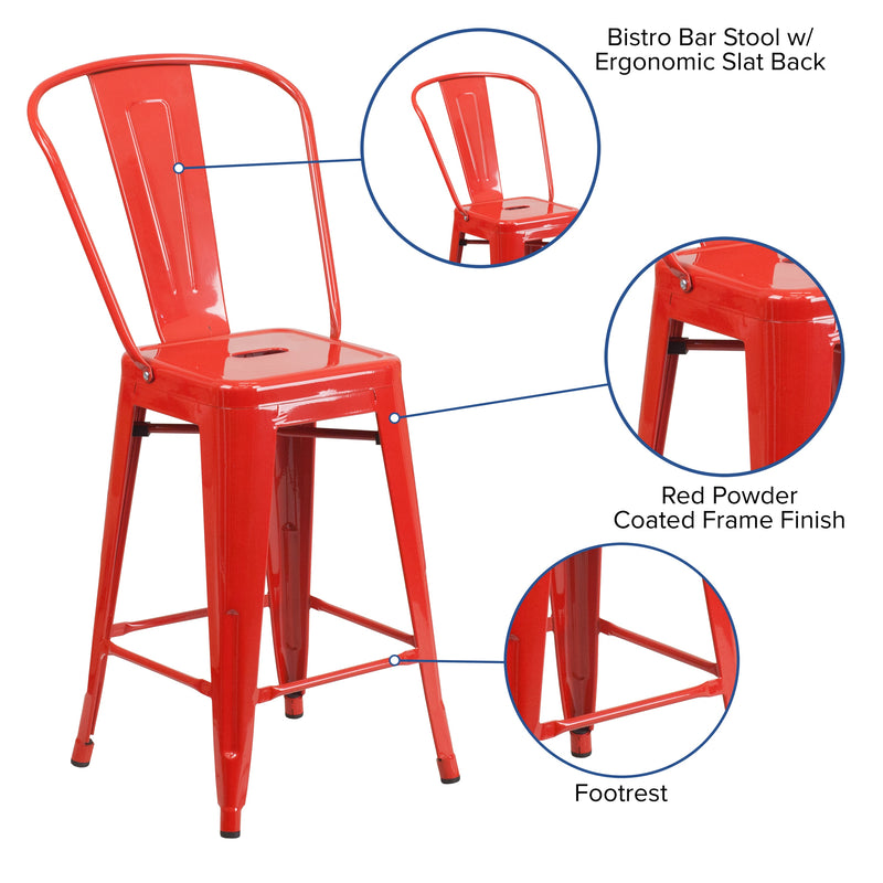 Dothan Series 24" High Metal Counter Height Stool with Removable Back for Indoor-Outdoor Use
