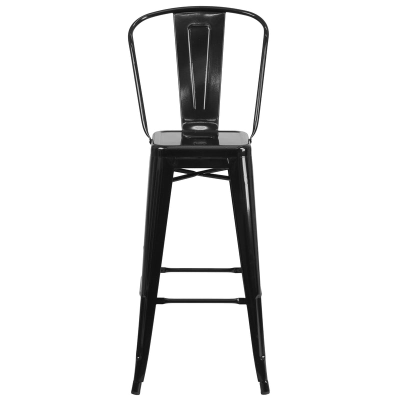 Dothan Series 30" High Metal Bar Height Stool with Removable Back for Indoor-Outdoor Use