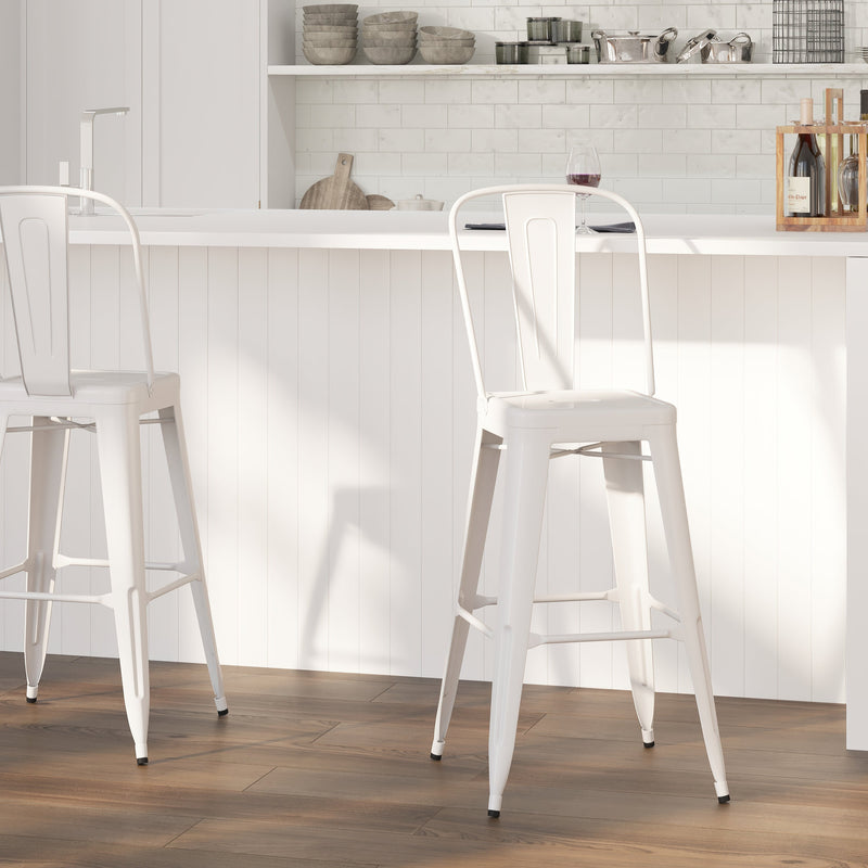 Dothan Series 30" High Metal Bar Height Stool with Removable Back for Indoor-Outdoor Use
