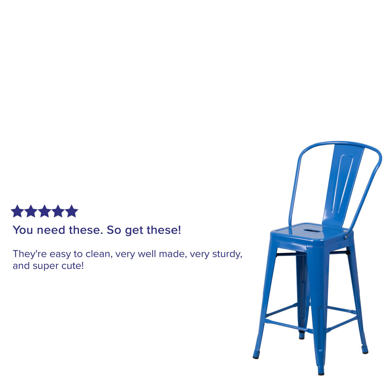 Dothan Series 24" High Metal Counter Height Stool with Removable Back for Indoor-Outdoor Use