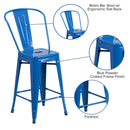 Dothan Series 24" High Metal Counter Height Stool with Removable Back for Indoor-Outdoor Use
