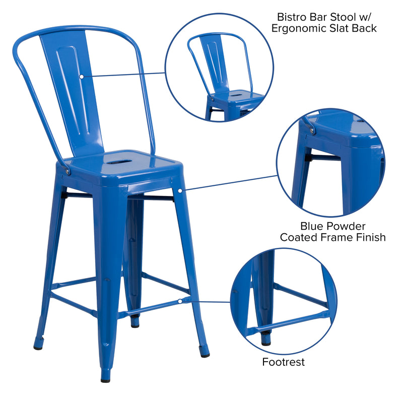 Dothan Series 24" High Metal Counter Height Stool with Removable Back for Indoor-Outdoor Use
