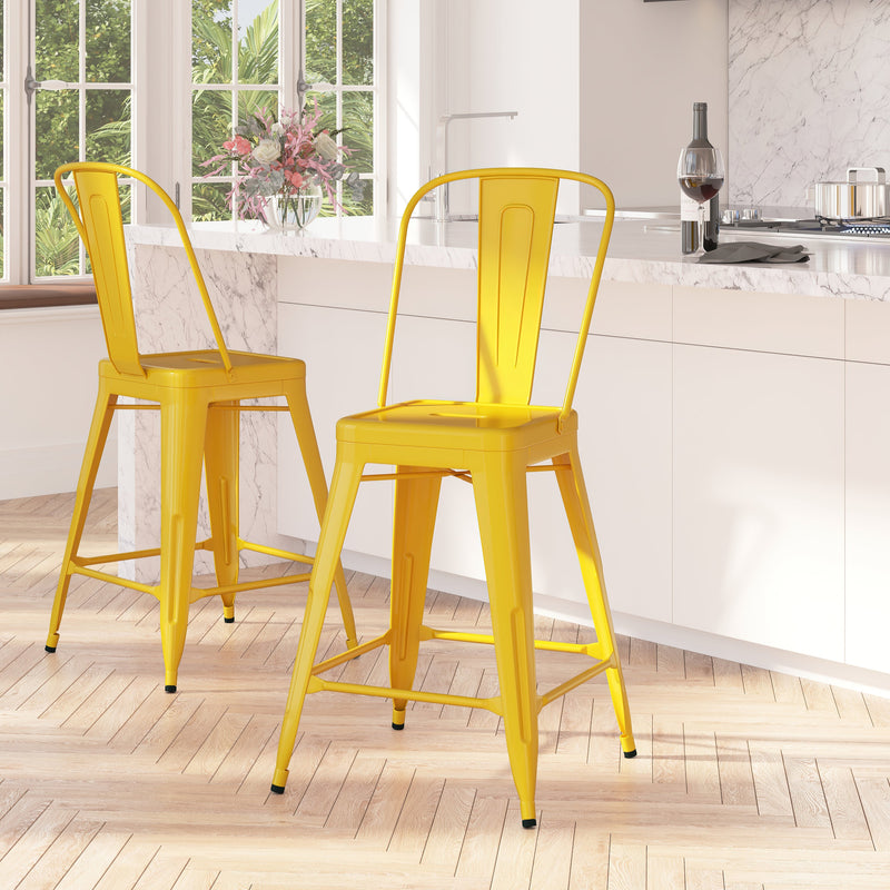 Dothan Series 24" High Metal Counter Height Stool with Removable Back for Indoor-Outdoor Use