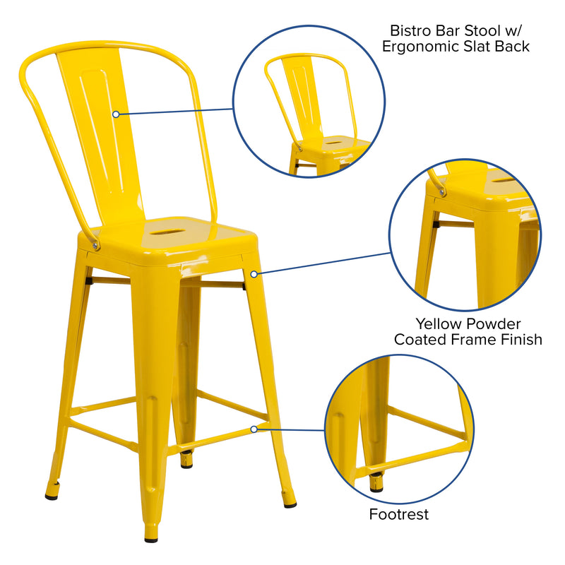 Dothan Series 24" High Metal Counter Height Stool with Removable Back for Indoor-Outdoor Use