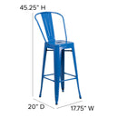 Dothan Series 30" High Metal Bar Height Stool with Removable Back for Indoor-Outdoor Use