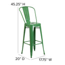 Dothan Series 30" High Metal Bar Height Stool with Removable Back for Indoor-Outdoor Use