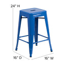 Newark Series 24" High Backless Metal Counter Height Stool with Square Seat for Indoor-Outdoor Use
