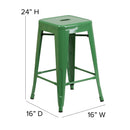 Newark Series 24" High Backless Metal Counter Height Stool with Square Seat for Indoor-Outdoor Use