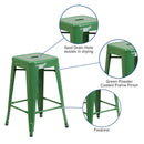 Newark Series 24" High Backless Metal Counter Height Stool with Square Seat for Indoor-Outdoor Use
