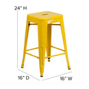 Newark Series 24" High Backless Metal Counter Height Stool with Square Seat for Indoor-Outdoor Use