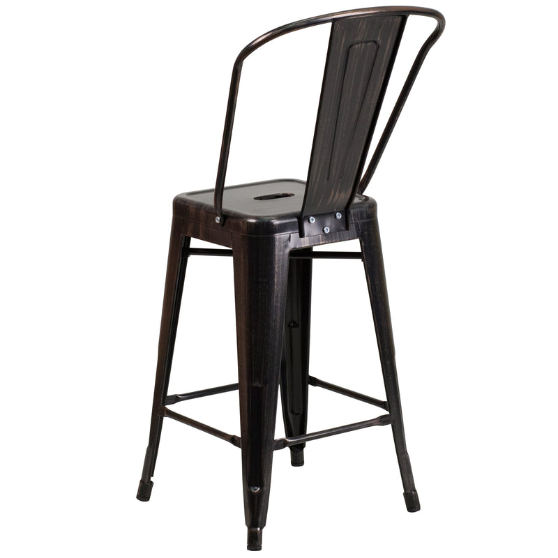 Dothan Series 24" High Metal Counter Height Stool with Removable Back for Indoor-Outdoor Use
