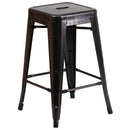 Newark Series 24" High Backless Metal Counter Height Stool with Square Seat for Indoor-Outdoor Use