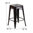 Newark Series 24" High Backless Metal Counter Height Stool with Square Seat for Indoor-Outdoor Use