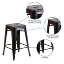 Newark Series 24" High Backless Metal Counter Height Stool with Square Seat for Indoor-Outdoor Use