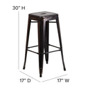 Newark Series 30" High Backless Metal Bar Height Stool with Square Seat for Indoor-Outdoor Use