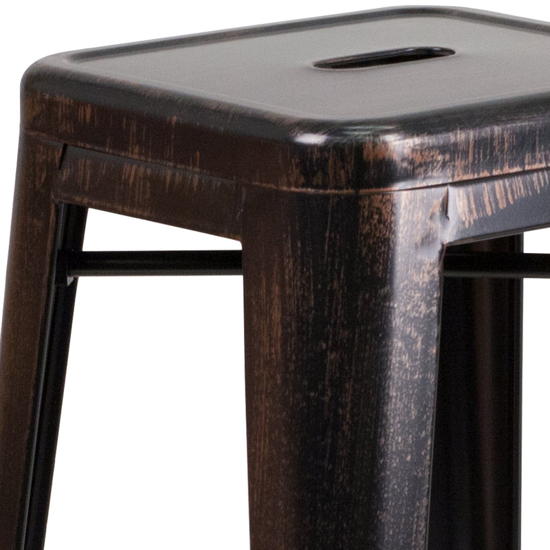 Newark Series 30" High Backless Metal Bar Height Stool with Square Seat for Indoor-Outdoor Use