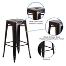 Newark Series 30" High Backless Metal Bar Height Stool with Square Seat for Indoor-Outdoor Use
