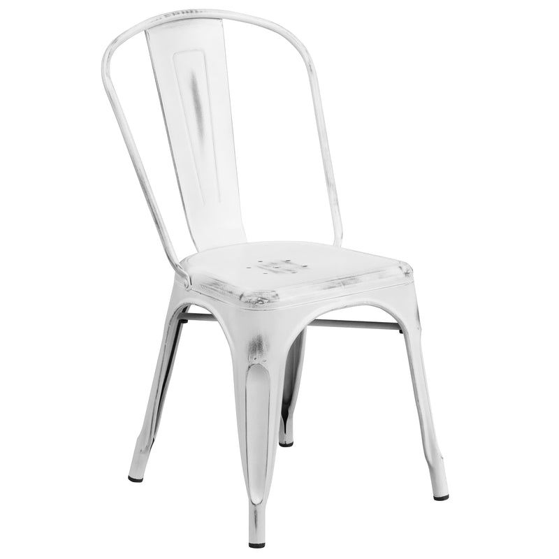 Banks Indoor/Outdoor Stacking Metal Dining Chair with Single Slat Back and Distressed Powder Coated Finish
