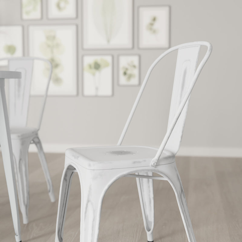 Banks Indoor/Outdoor Stacking Metal Dining Chair with Single Slat Back and Distressed Powder Coated Finish