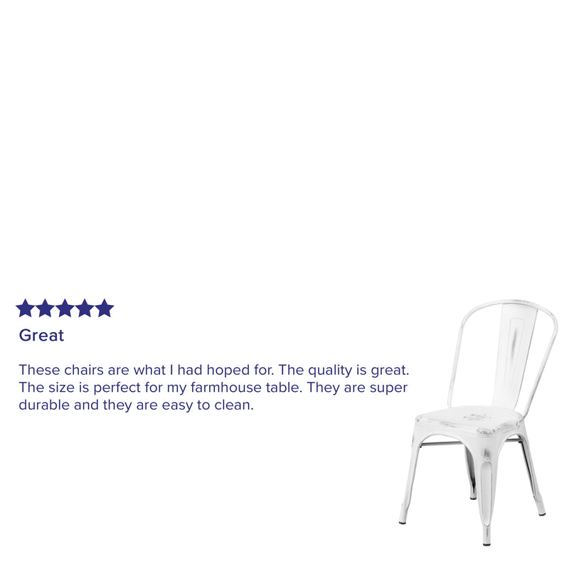 Banks Indoor/Outdoor Stacking Metal Dining Chair with Single Slat Back and Distressed Powder Coated Finish