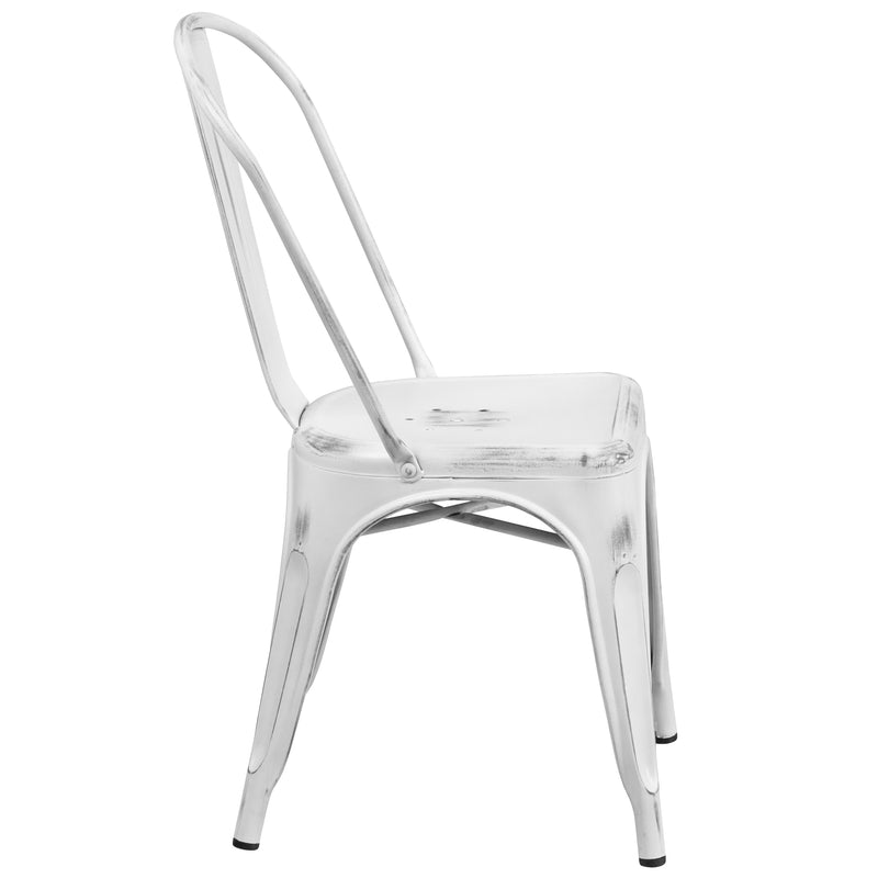 Banks Indoor/Outdoor Stacking Metal Dining Chair with Single Slat Back and Distressed Powder Coated Finish